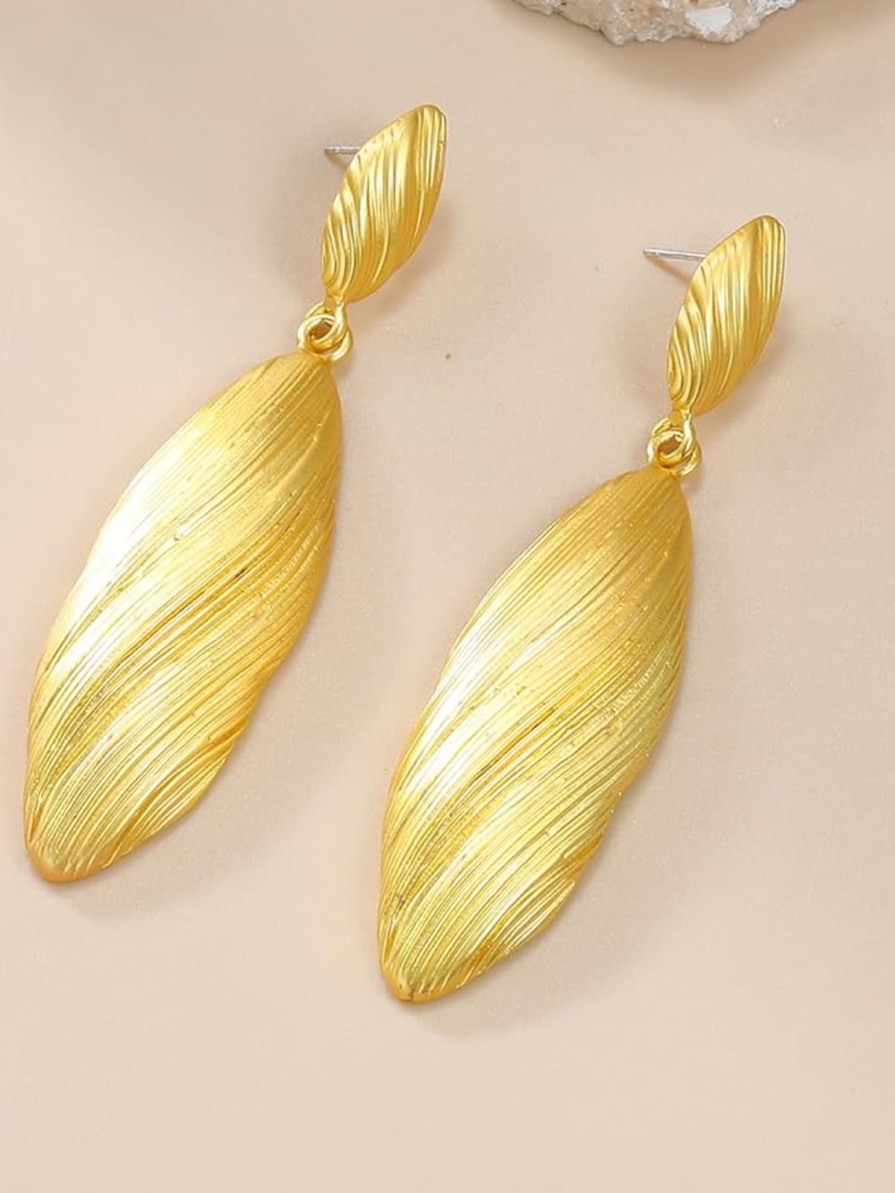 Zara Gold Textured Leaf Drop Earrings - Picture 3 of 6